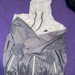 Nike White and Gray Windbreaker Jacket